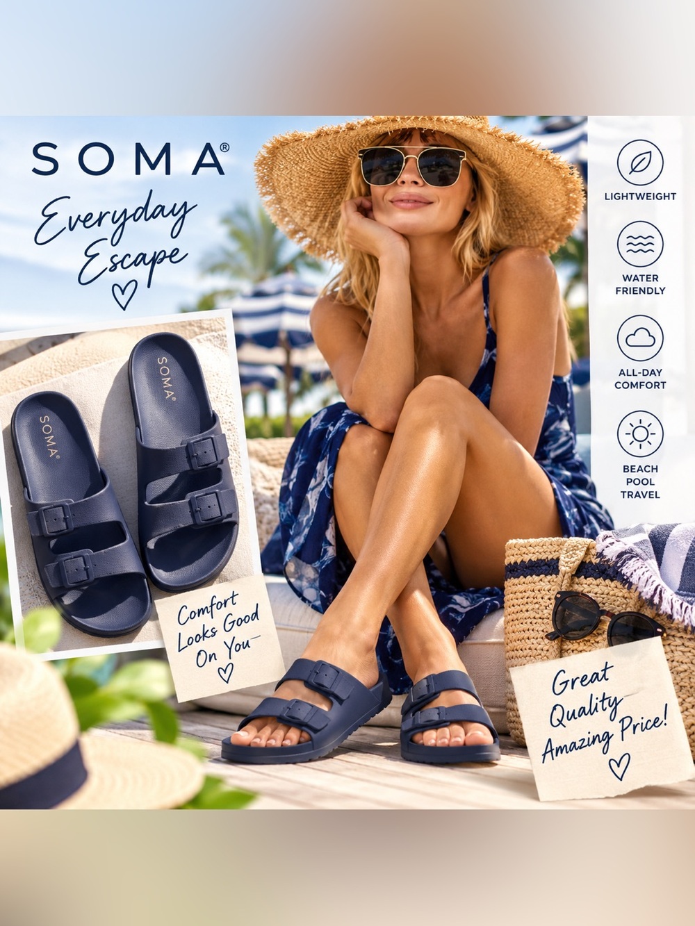 Soma Sandals Nightfall Navy Swim Pool Beach Shoes slippers